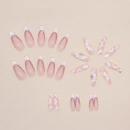 Sweet French Sparkling Diamond Nails Long Ballet 24-Piece Box-Homeunderwear