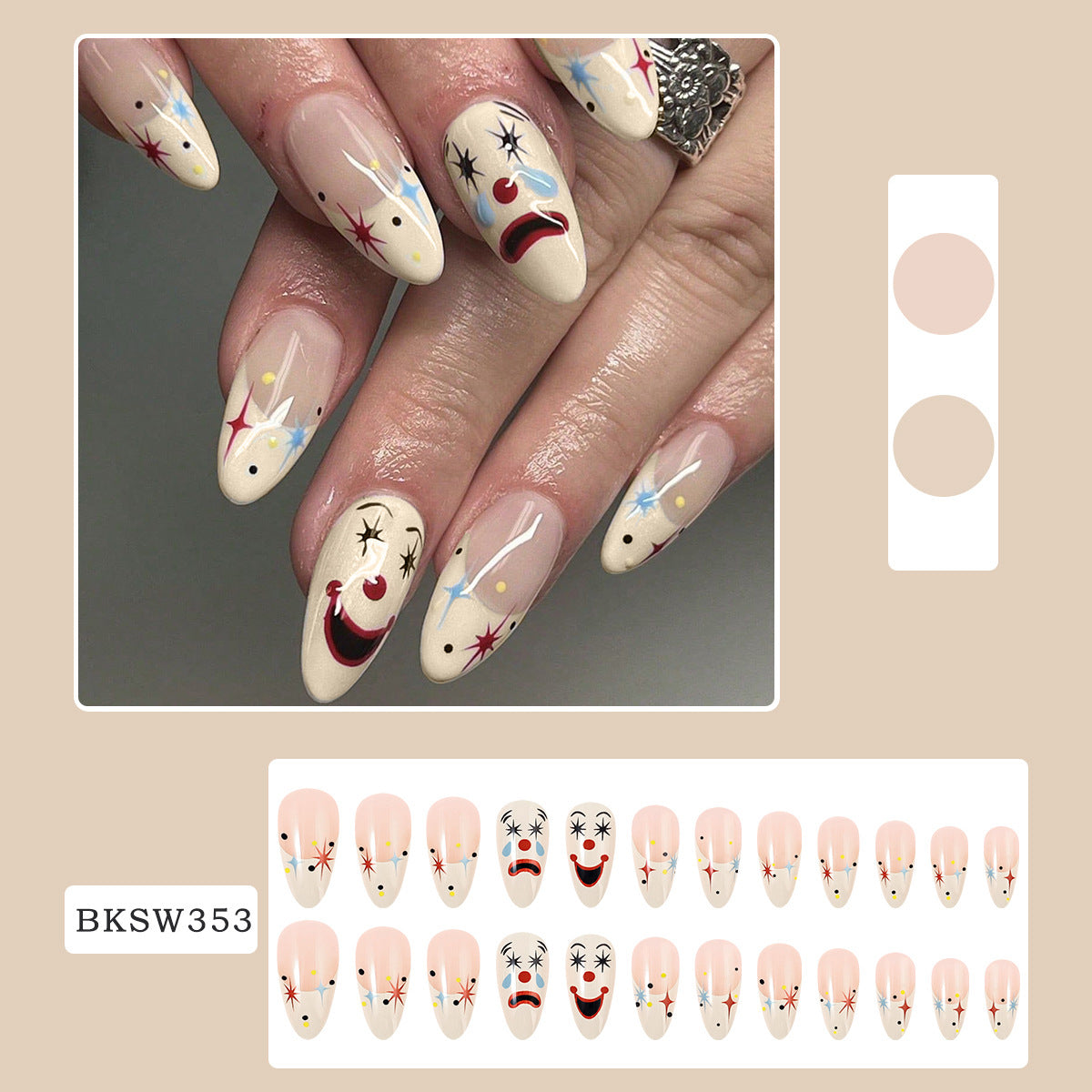 Smiley Face Clown Star French Nail Tips