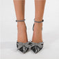 Lace Butterfly Bow Rhinestone Stiletto Sandals-Homeunderwear