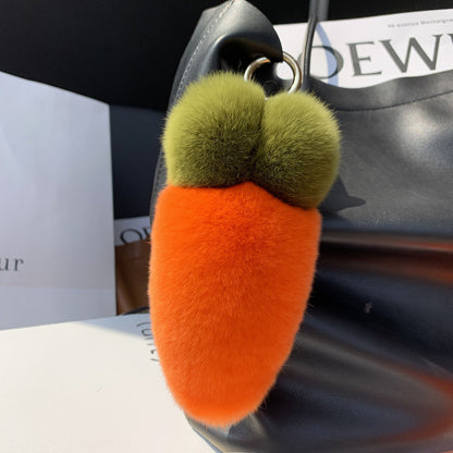 Cute Otter Rabbit Fur Carrot Keychain Plush Toy Bag Accessory