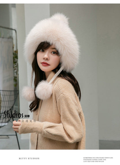 Winter Fox Fur Lined Beanie - Cozy & Cute Earflap Hat