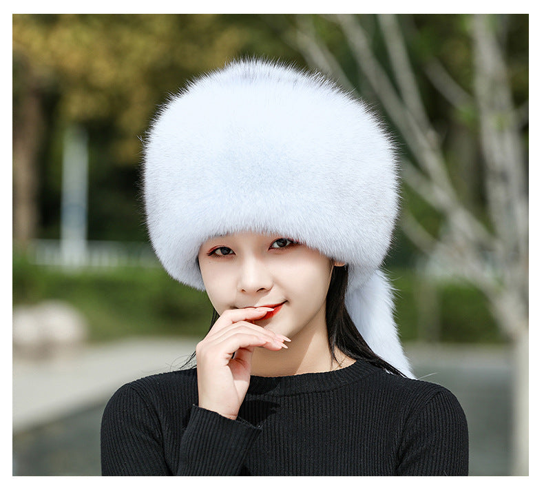 Warm Fox Fur Pom Pom Hat - Winter Accessory