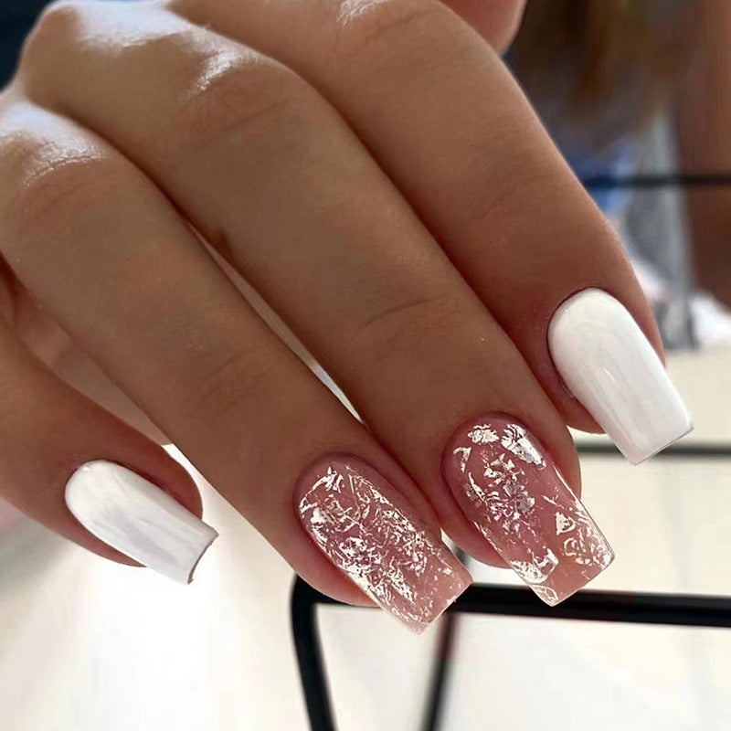 Mid-Length Square Pearlized Nails, Soft and INS Style