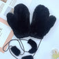 Cute Real Rabbit Fur Mittens - Winter Neck Strap Gloves"