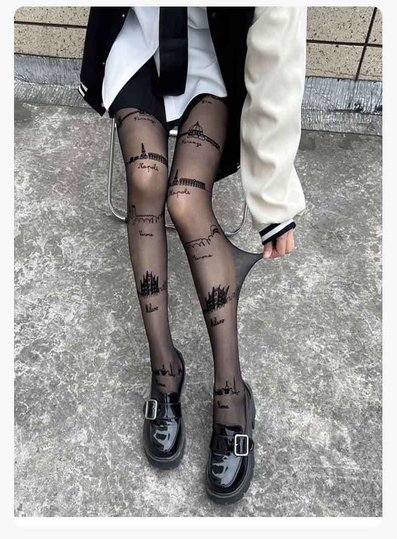 Sexy Trend City Castle Printed Ultra-thin Pantyhose