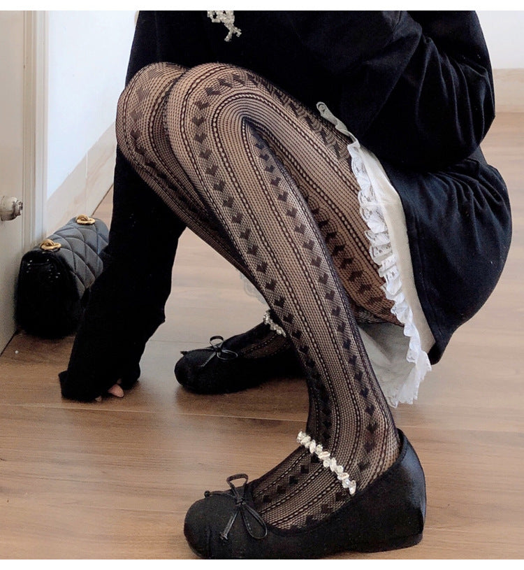 Sexy Jacquard Fishnet Love Striped Mesh Lace Hollow Pantyhose pantyhose