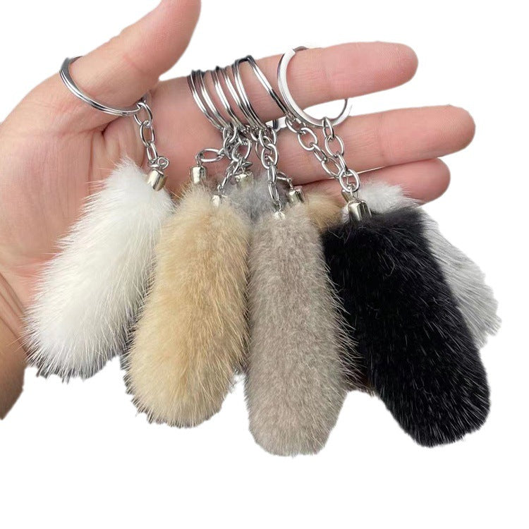 Cute Mini Real Mink Fur Tail Keychain Car Accessory