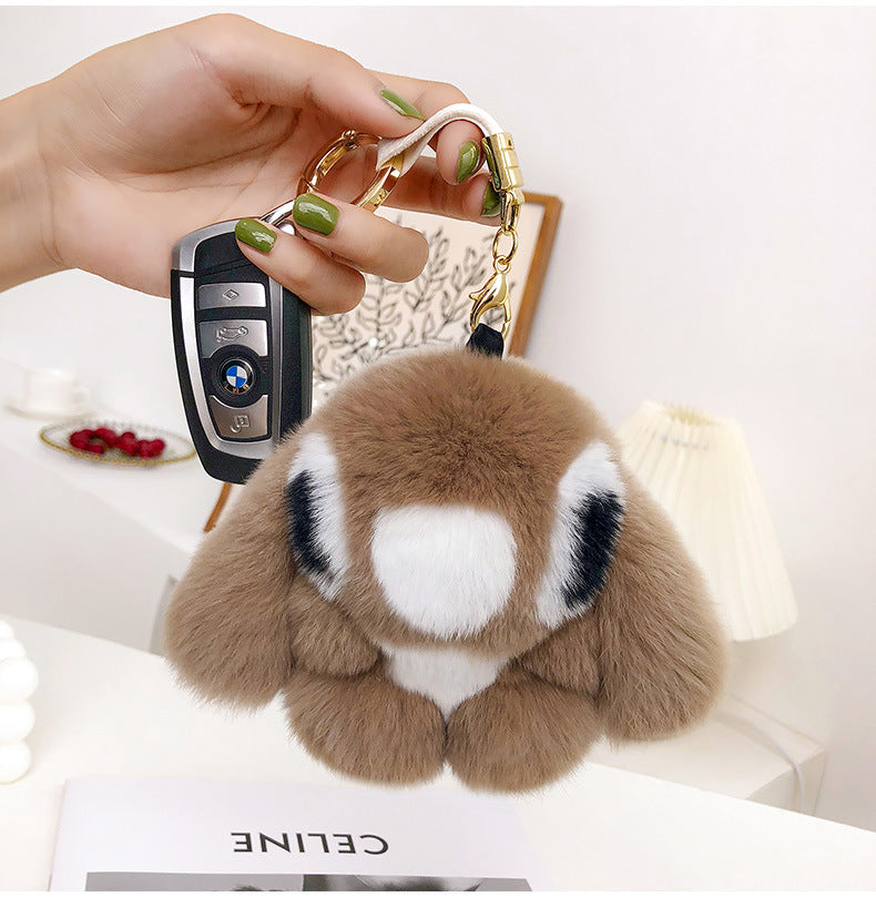 Cute Real Rabbit Fur Stitch Keychain - Accessory