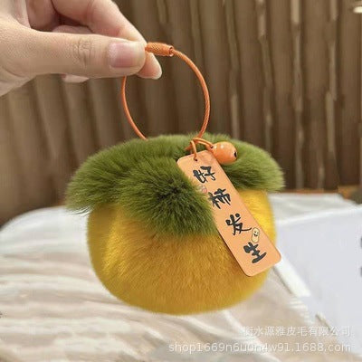 Cute Otter Rabbit Fur Persimmon Keychain Plush Toy Gift