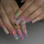 Long Multicolor Line Flower Graffiti Nail Extensions