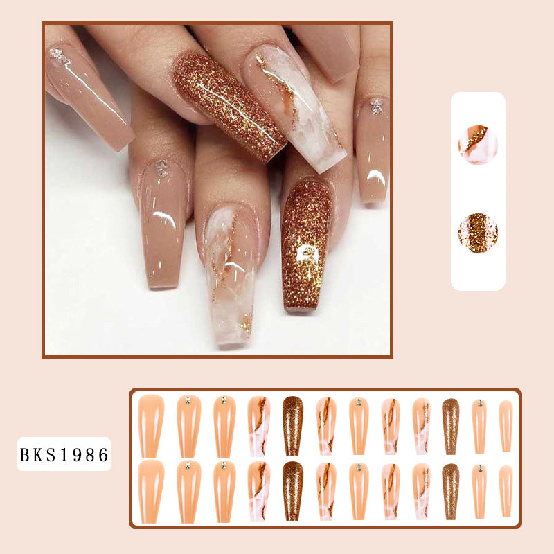 Gold Powder Ombre Diamond Nail Tips