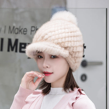 Winter Mink Fur Cap - Stylish & Warm for Moms