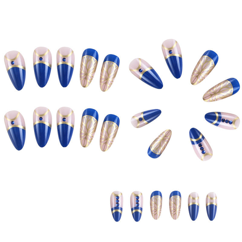 New FashionRoyal Blue Almond French Tip Nail Tips