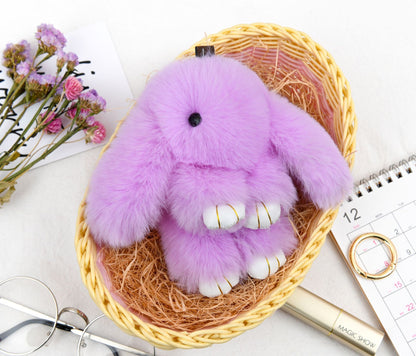 Rabbit Fur Lying Bunny Keychain Cute Charm