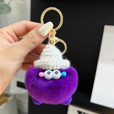 Cute Real Rabbit Fur Coal Ball Keychain Bag Charm