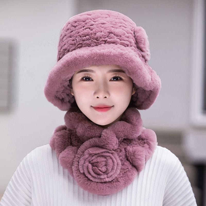 Winter Real Rabbit Fur Hat & Scarf Set - Warm & Elegant