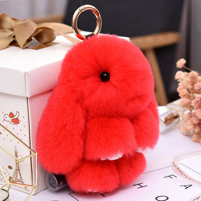 Real Rabbit Fur Lying Rabbit Keychain Car Accessory