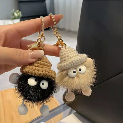 Cute Fuzzy Coal Ball Charm - Keychain & Bag Accessory