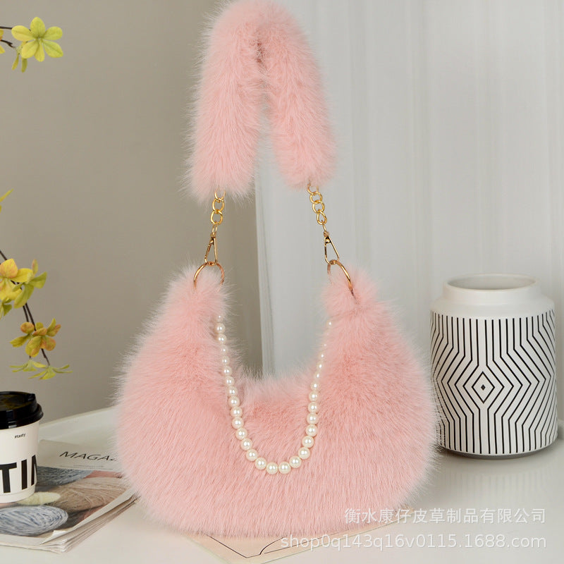 Cute Faux Fur Crossbody Bag - Winter Fashion Tote