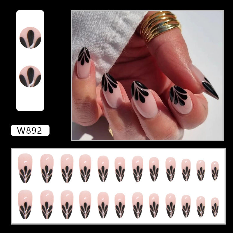 Sweet Edgy Black Petal Drop French Nail Stickers