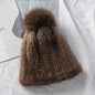 Stylish Mink Fur Hat with Fox Pom Pom