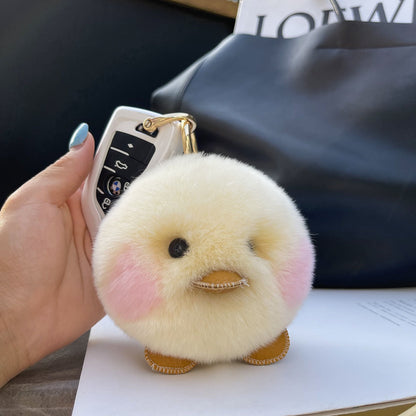 Beaver-Rabbit Hair Cute Yellow Duck Keychain Pendant Plush Toy Backpack Accessory