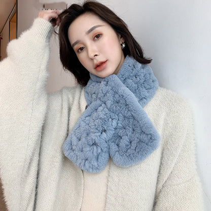 Real Rabbit Fur Scarf with Diamond Pattern - Winter Warmth