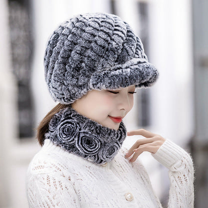 Warm Real Rabbit Fur Cap & Scarf Set - Stylish Winter Wear