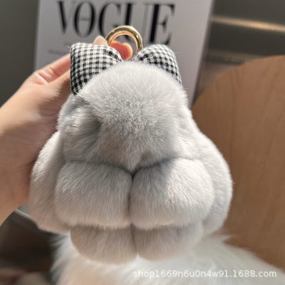 Real Fur Lying Rabbit Bag Charm Keychain