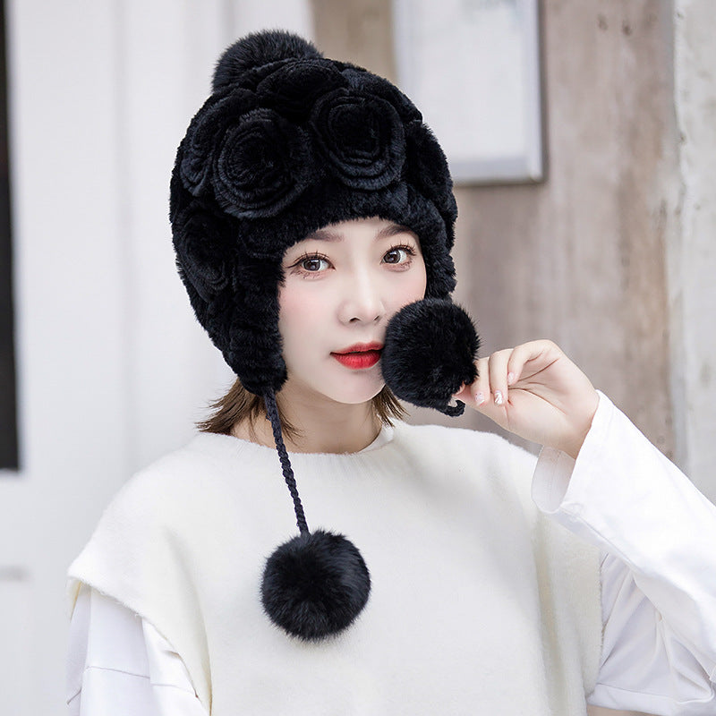 Winter Real Rabbit Fur Ear Flap Hat - Stylish & Warm