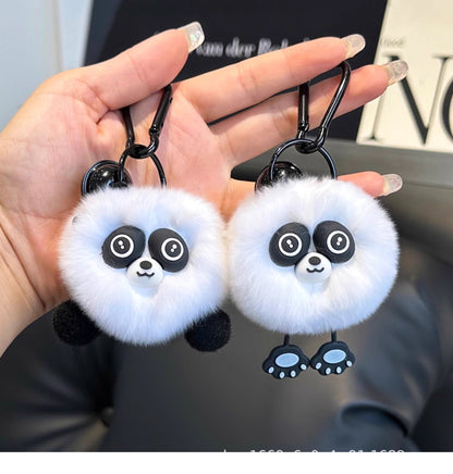 Cute Pom Pom Panda Keychain Fuzzy Toy Charm