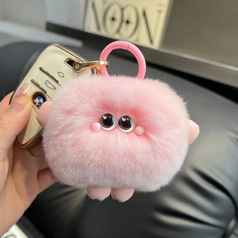 Cute Faux Fur Bread Keychain - 10cm Plush Toy