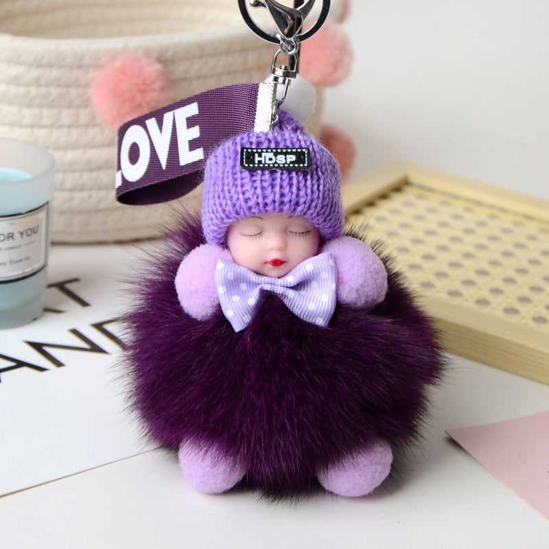 Cute Fox Fur Ball Sleepy Doll Keychain - Bag Charm