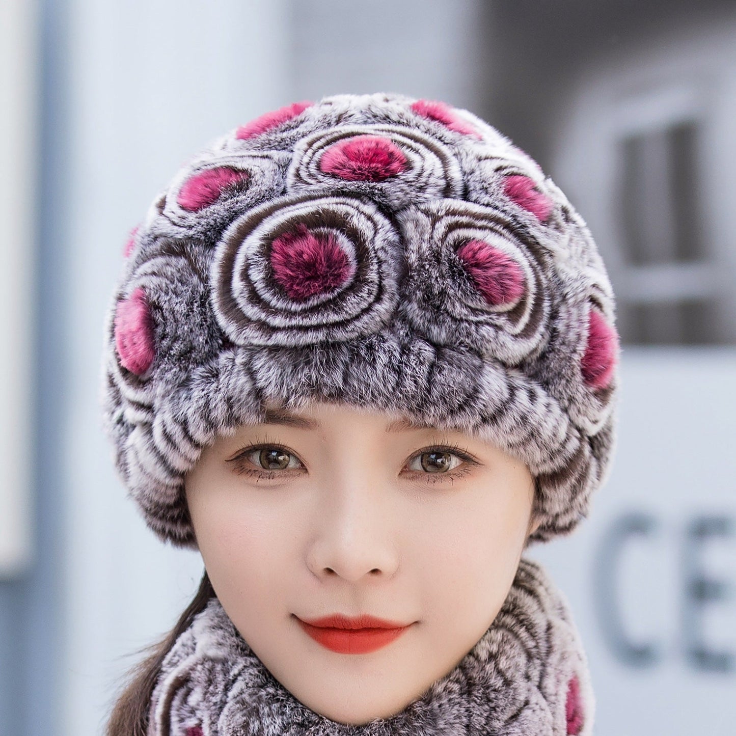 Winter Real Rabbit Fur Flower Ear Flap Hat