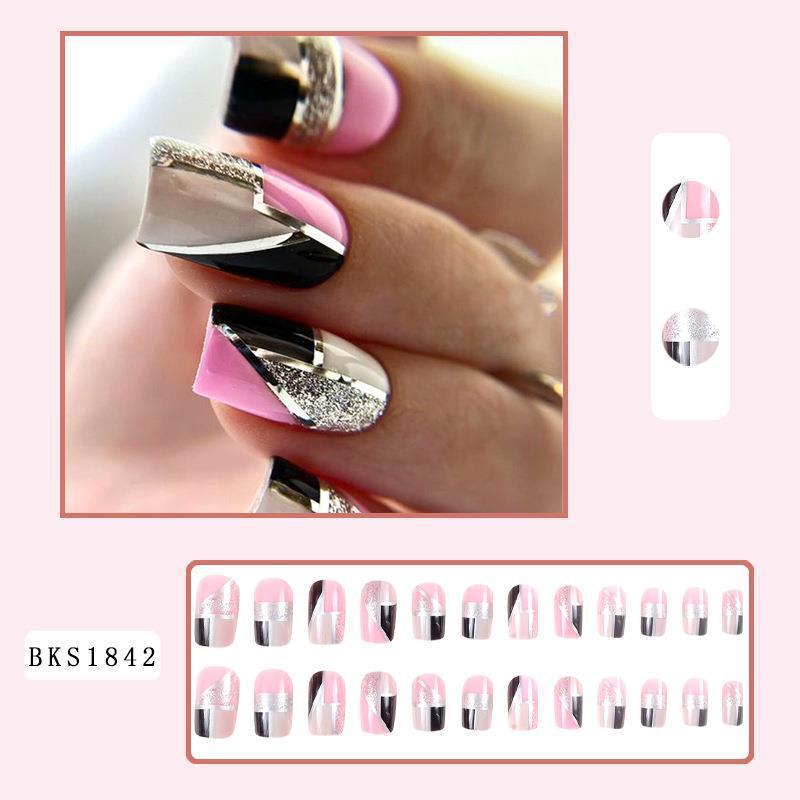 New FashionBlack and Pink Glitter Square Nail Tips