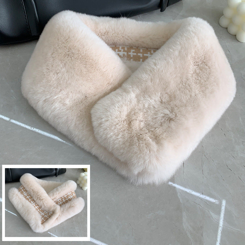 Double-Sided Real Rabbit Fur Scarf - Women's Winter Neck Warmer