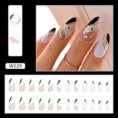 Sweet Cool Ins Style Black White Almond Nails Fashion Practice-Homeunderwear