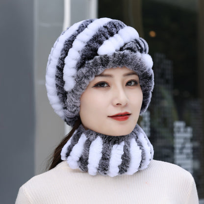 Warm Real Rabbit Fur Winter Hat for Seniors