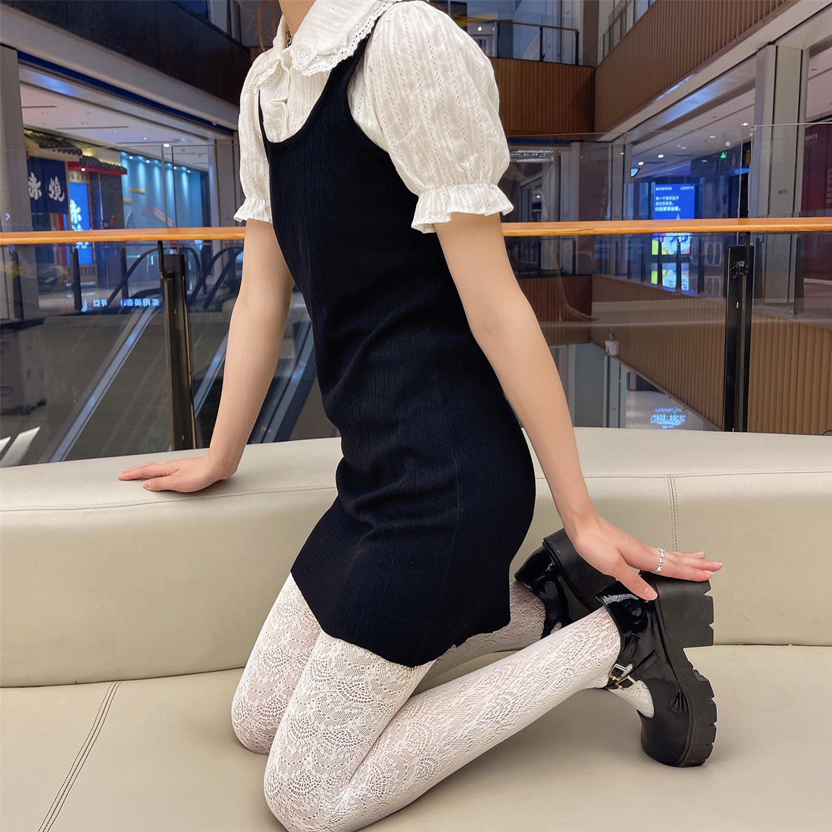 Sexy Jacquard Hollow Mesh Socks Loli Girl Bottom Pantyhose