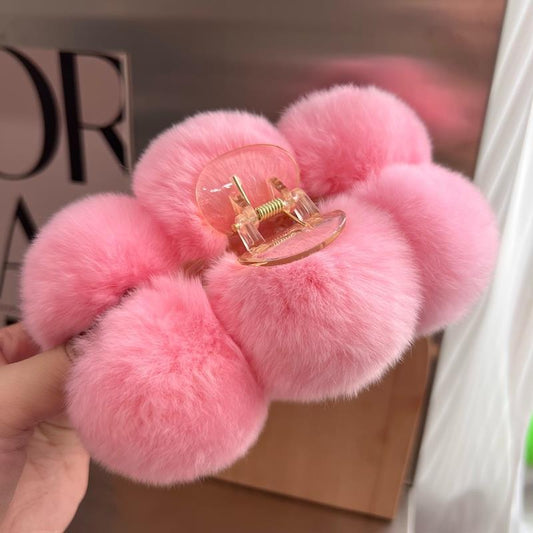 Luxury Real Rabbit Fur Large Hair Claw - Stylish Clip