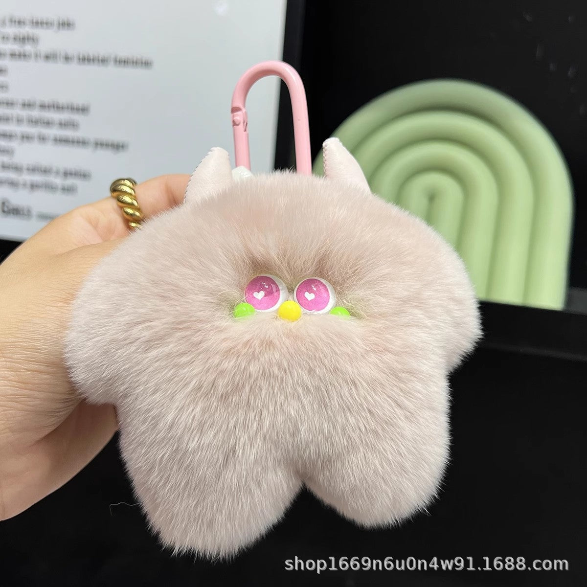 Cute Real Rabbit Fur Ice Cream Keychain Plush Gift