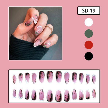 Winter Christmas Pink Transparent Almond Snowflake Tree Nail Tips