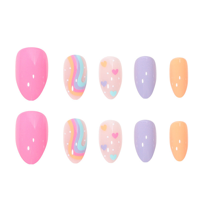 Heart Rainbow Macaron Nail Extensions, Detachable and Adorable