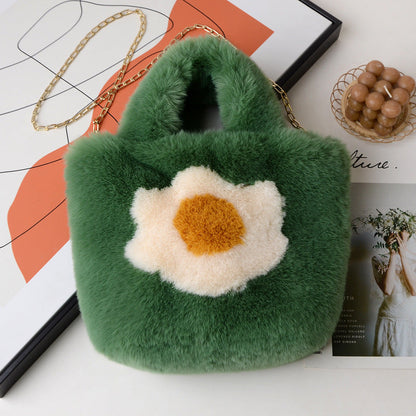 Fashionable Fried Egg Sunflower Plush Tote Bag