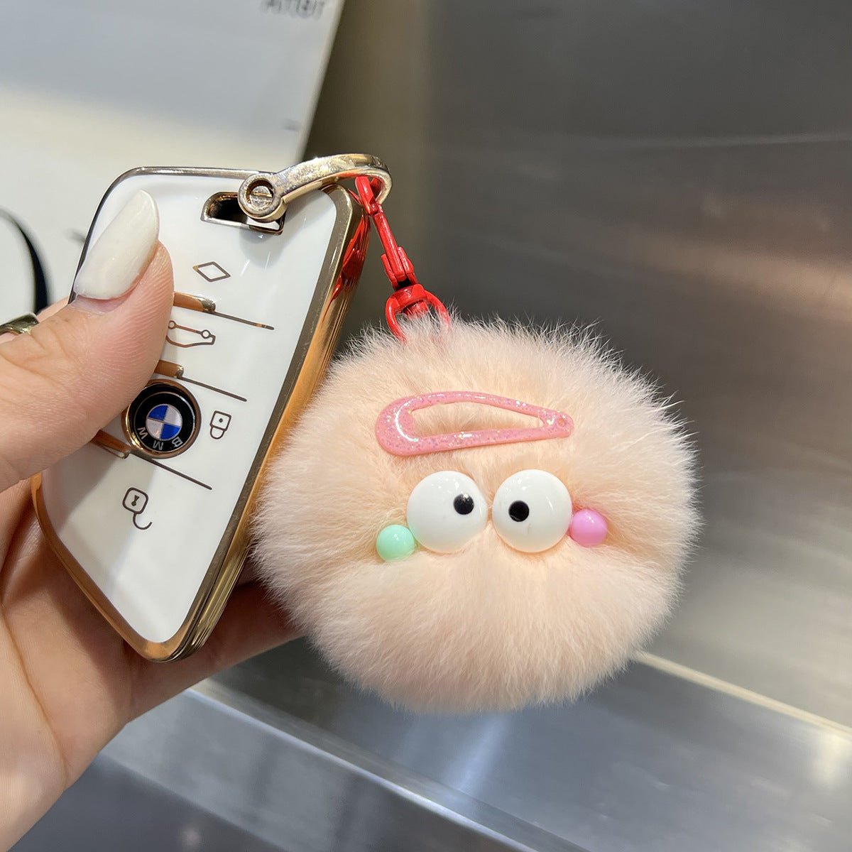 Cute Real Rabbit Fur Pom Pom Keychain - Hair Clip Accessory