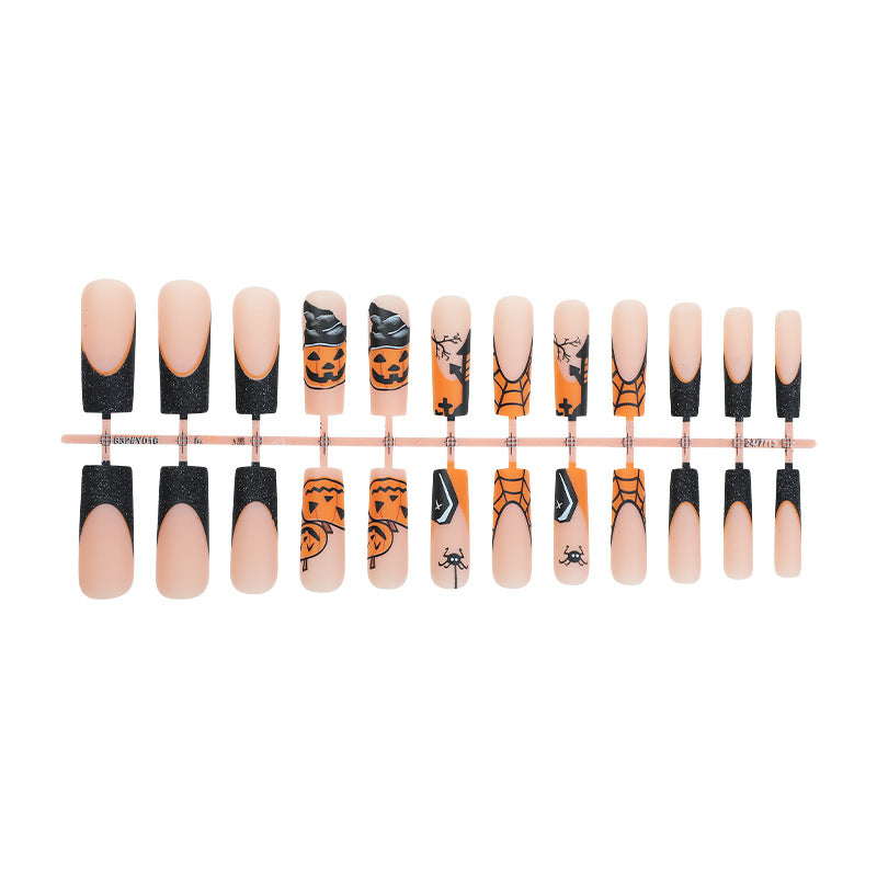 Long Water Pipe Halloween Nails with Pumpkin and Midnight Design