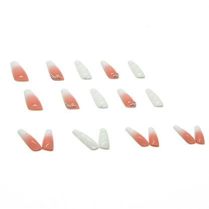 White Ombre Nail Tips with Rhinestones, Removable