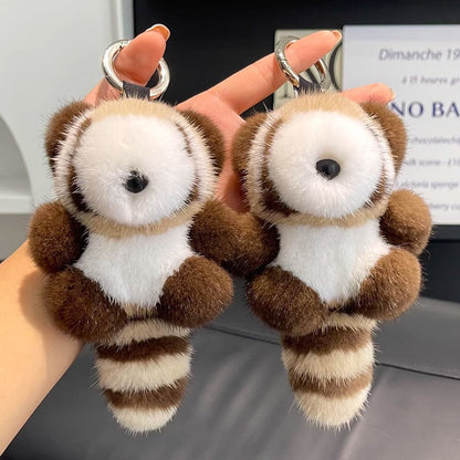 Cute Faux Sable Raccoon Keychain - Plush Car Toy