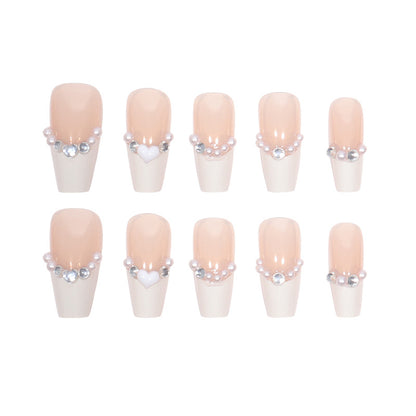 Mid-Length Ballet White Heart French Nail Extensions