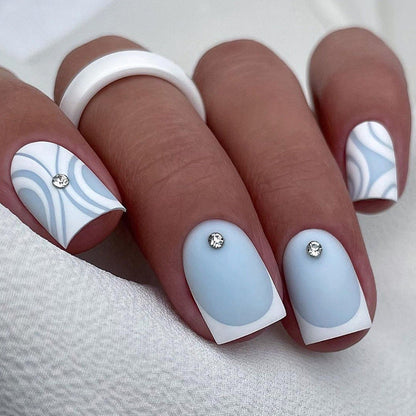 Mid-Length Square Matte Fall Nails, 24-Piece Light Blue Set